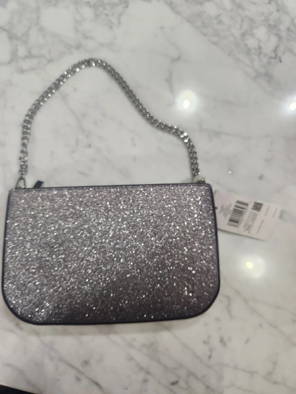 Kate Spade Grey Glitter Mix, Silver Chain, Shoulder Bag, NEW.